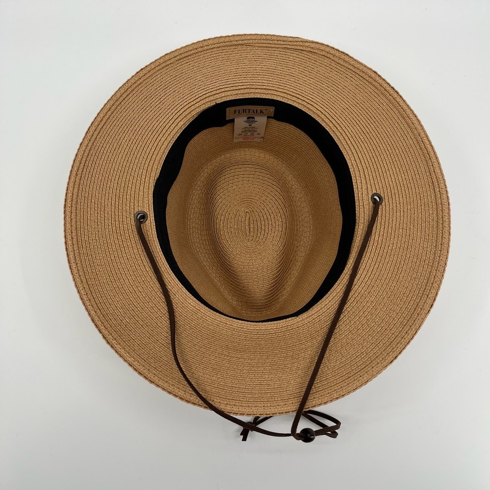 Summer Straw Sun Hat Womens Wide Brim Panama Fedora Beach Wind Lanyard UPF50+ - Picture 7 of 12